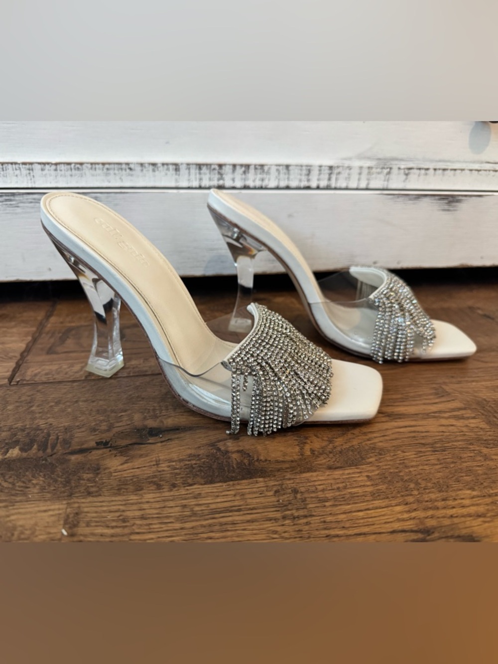 Cultβ Gaia Lana Clear Heels Rhinestone Fringe Statement Sandals Women's Size 37